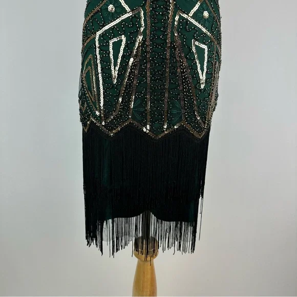 BABEYOND Green Gold Art Deco Sequin Flapper Dress Size XS - Picture 13 of 14